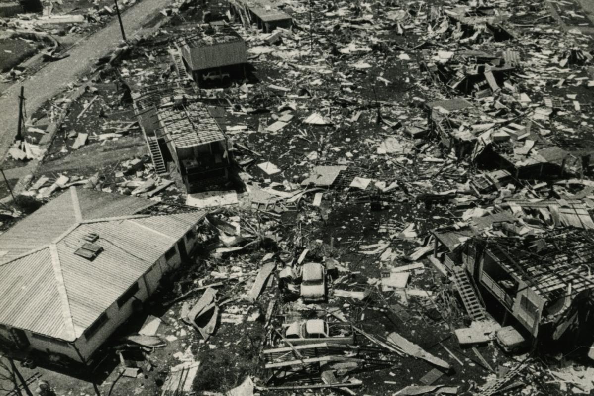 Aerial view of a devastated Darwin