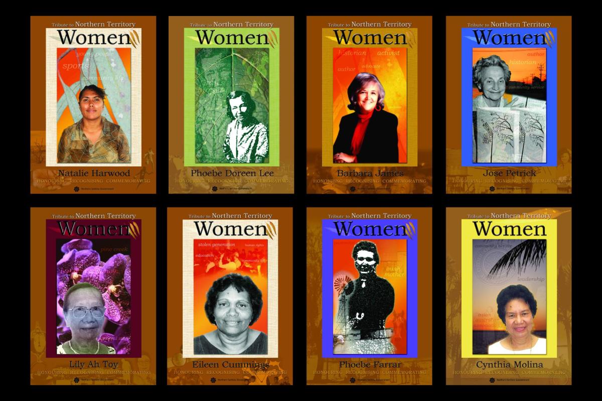 Grid of 8 Posters each celebrating a different woman from the Territory.
