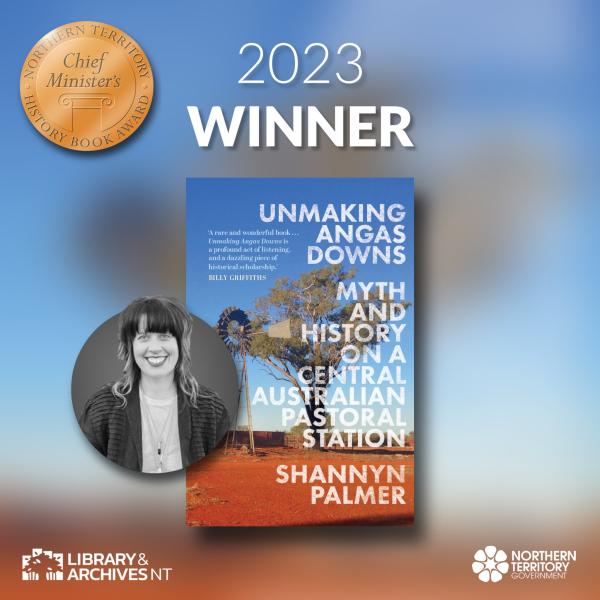 'Unmaking Angas Downs' book cover and photo of author Shannyn Palmer.