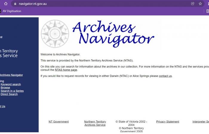 Screen shot of Archives Navigator search screen