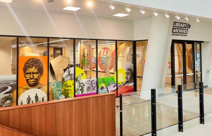 Lant entrance with colourful photo collage on windows