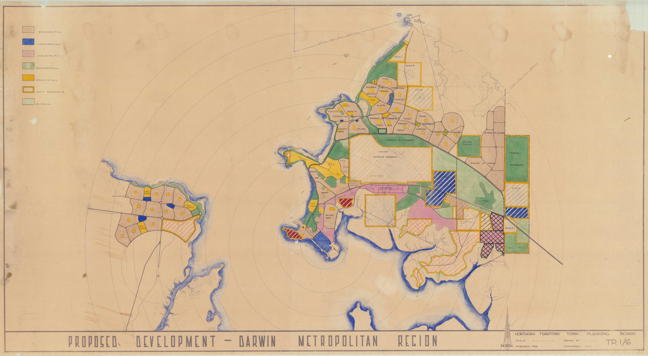 Hand drawn town-planning map of Darwin