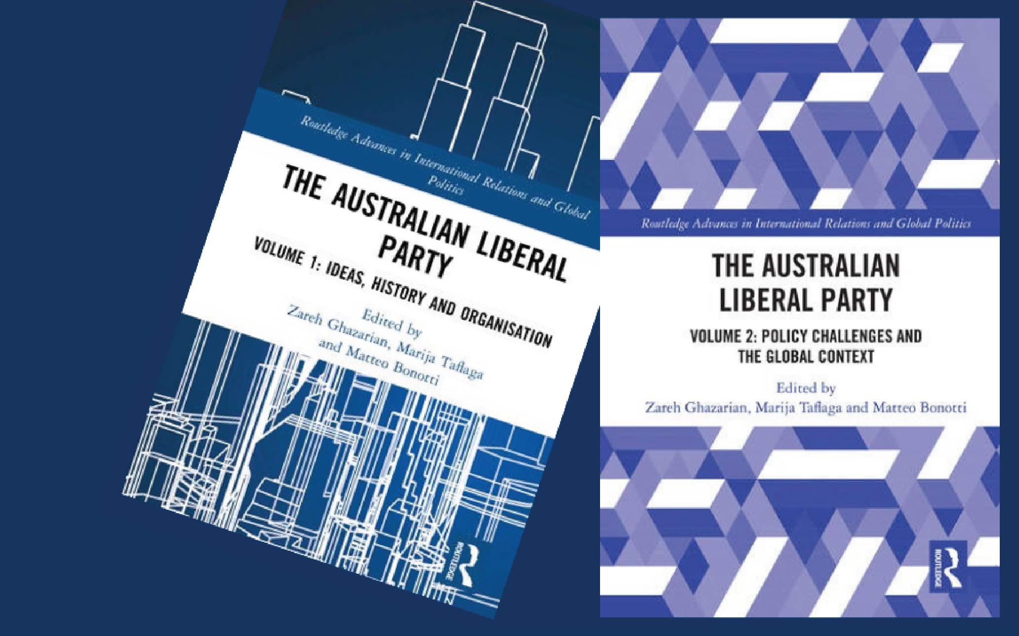 Image of two blue and white books side by side