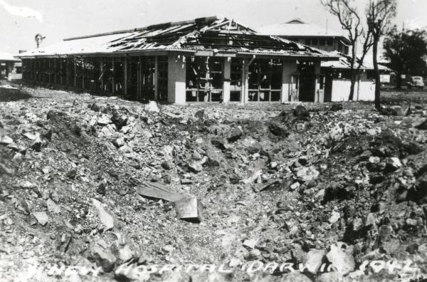 New Hospital Darwin. Bomb damage and crater.
