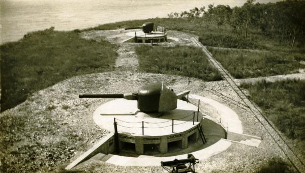Two 6-inch naval guns emplaced at East Point in 1936 to protect the harbour entrance.