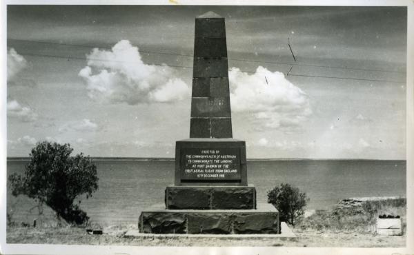 The Ross Smith Memorial in Darwin which commemorates the landing of the first flight from England.