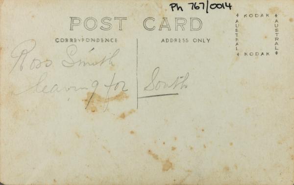 Text on reverse: Ross Smith leaving for South