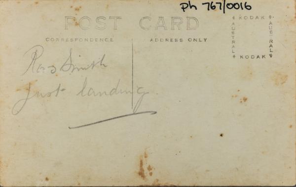 Text on reverse: Ross Smith just landing
