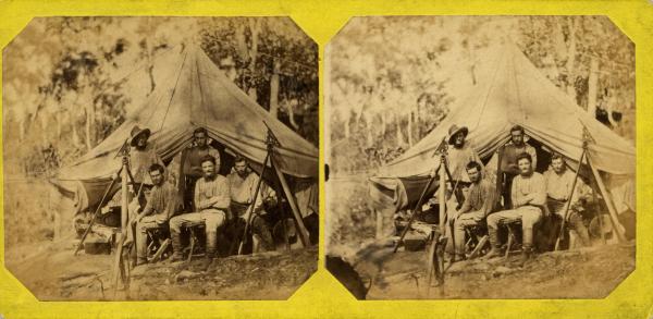 Stereoscopic image of Knuckey’s camp, 1869