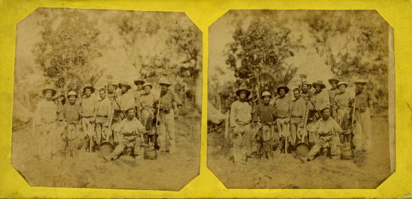 Stereoscopic image of Members of the Northern Territory Surveying Expedition, 1869.