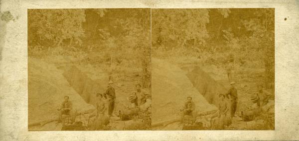 Stereoscopic image of Doctor's Gully cutting for water, 1869