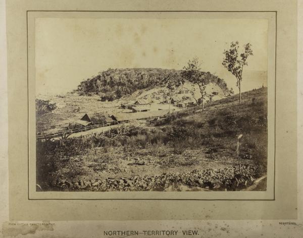Framed image of Survey Camp in the saddle below Fort Hill