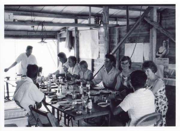 Darwin residents dining with Fujita Salvage Company staff on board the MV British Motorist in 1961.