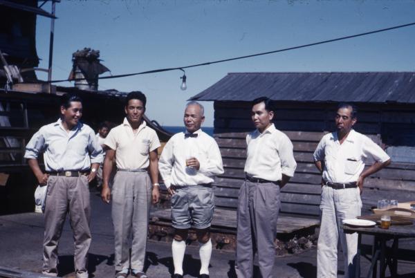 Ryugo Fujita with four employees of the Fujita Salvage Company on board the MV British Motorist in 1959.