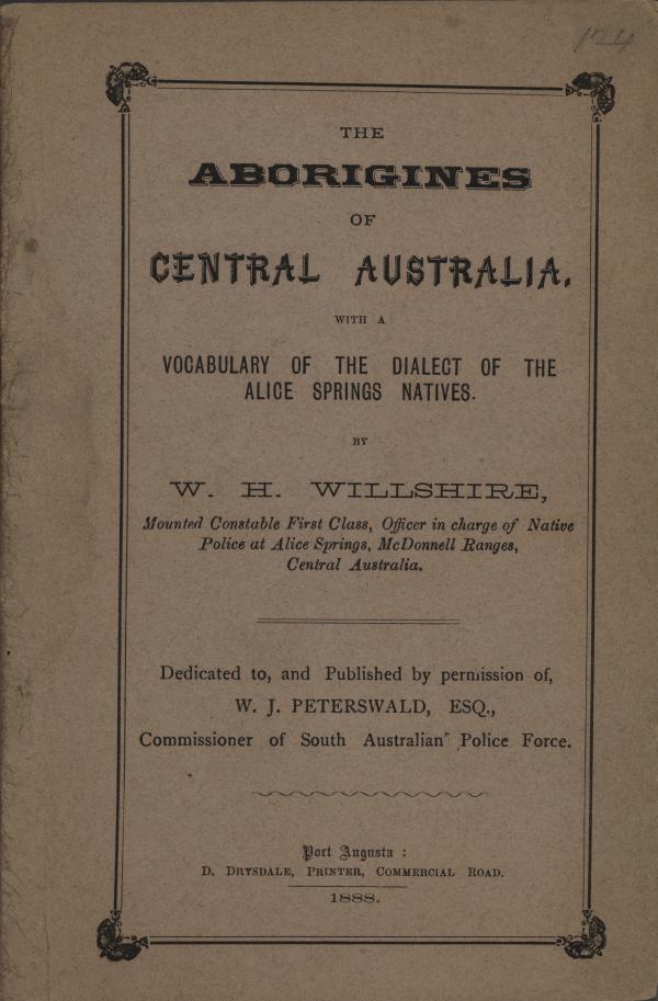 Title page for book The Aborigines of Centre Australia published in 1888.