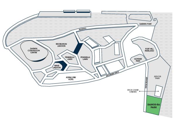 Map of the area depicting the location of Damoe-Ra Park.