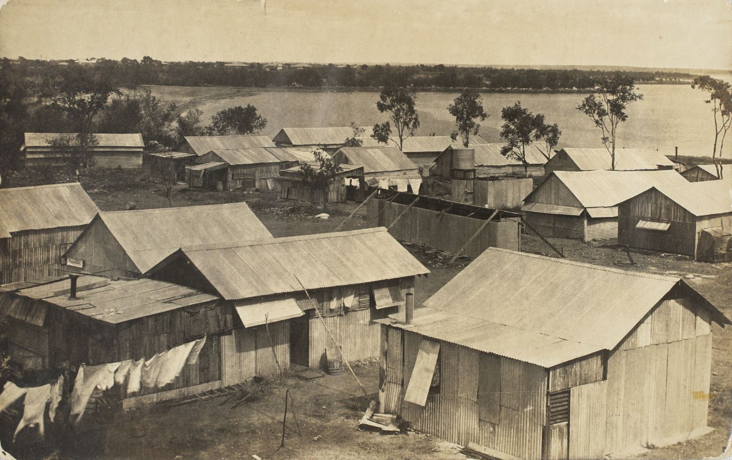 Elevated view of staff houses at the Vestey’s Meatworks, Bullocky Point, Darwin.